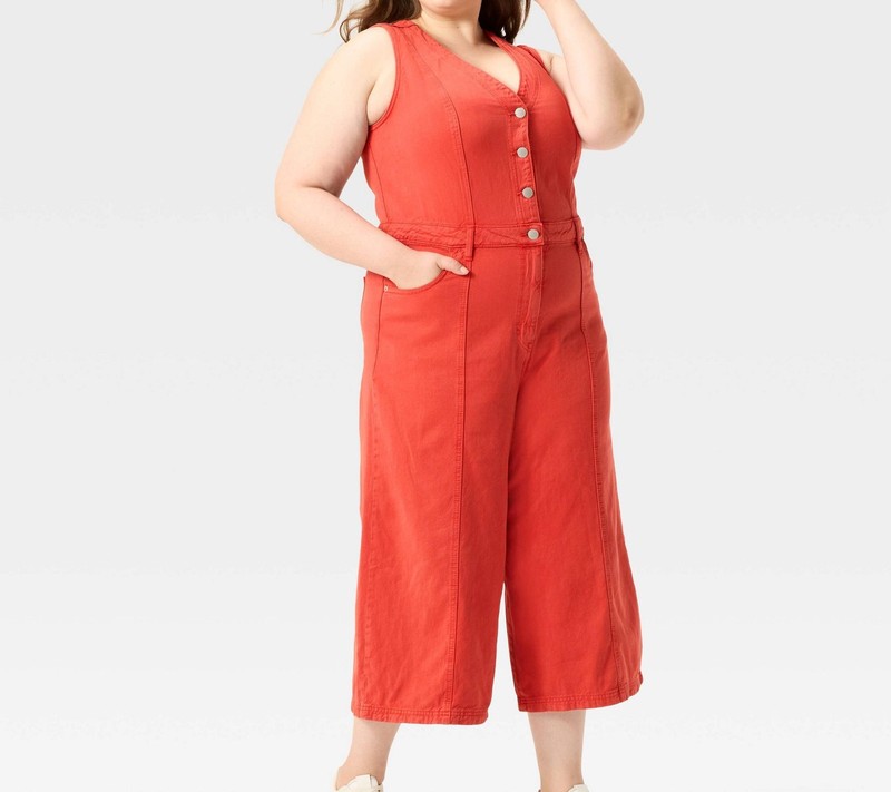 Women's Cropped Sleeveless Denim Jumpsuit - Universal Thread Red 17