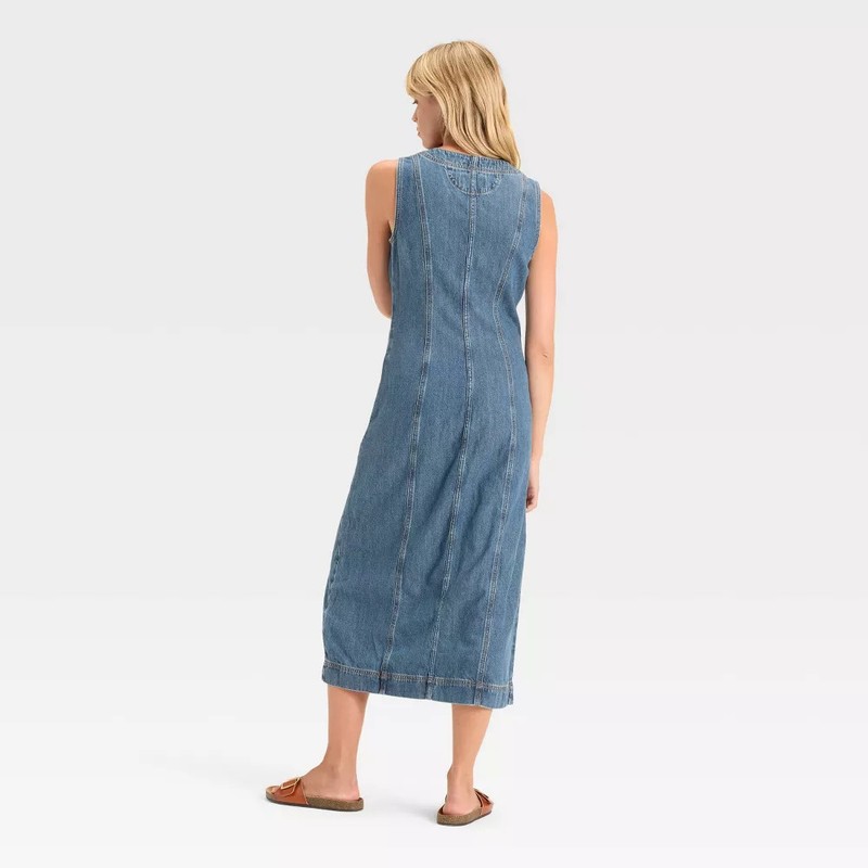 Women's Denim Button-Down Ankle Dress - Universal Thread Medium Wash 12