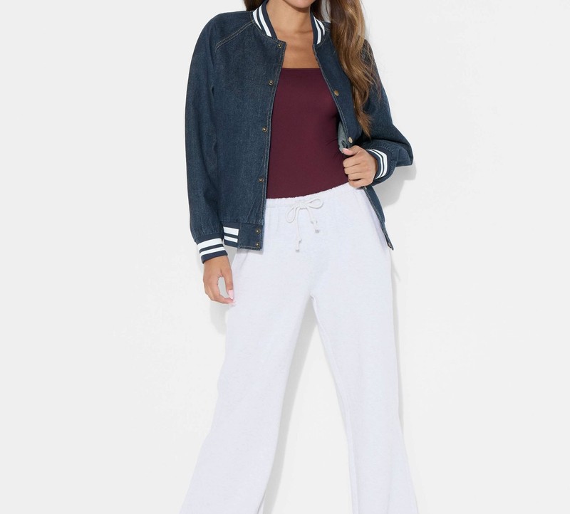 Women's Denim Varsity Jacket - Wild Fable Dark Blue Denim L