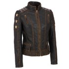 Women's Distressed Brown Cafe Racer Vintage Retro Biker Leather Jacket