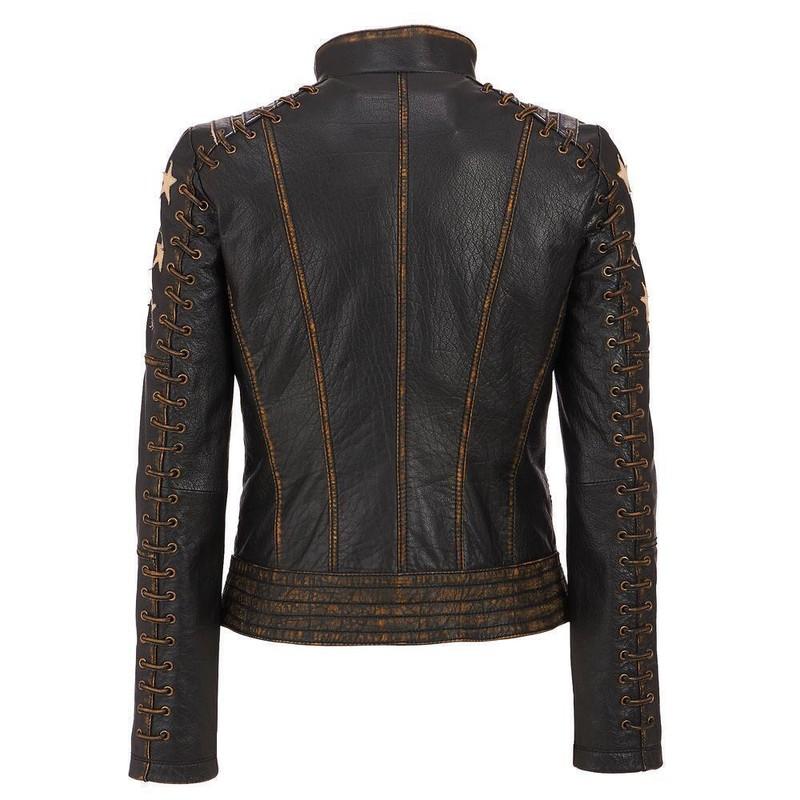 Women's Distressed Brown Cafe Racer Vintage Retro Biker Leather Jacket