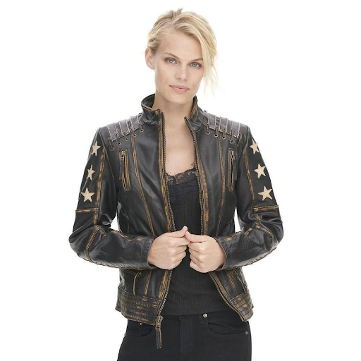 Women's Distressed Brown Cafe Racer Vintage Retro Biker Leather Jacket