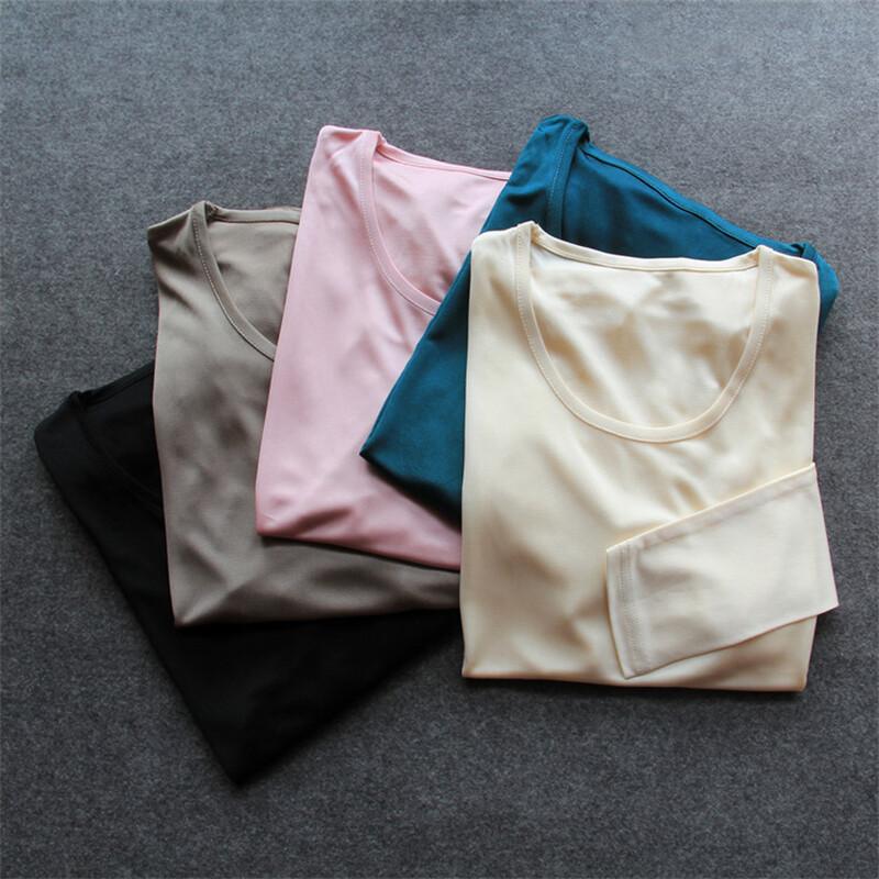 Women's Double Knit Silk T-shirt Long Sleeve Mulberry Silk Crewneck Silky Top