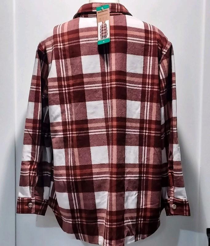 Women's Eddie Bauer Microfleece Button Up Collar Shirt Brown Plaid NWT Size XL