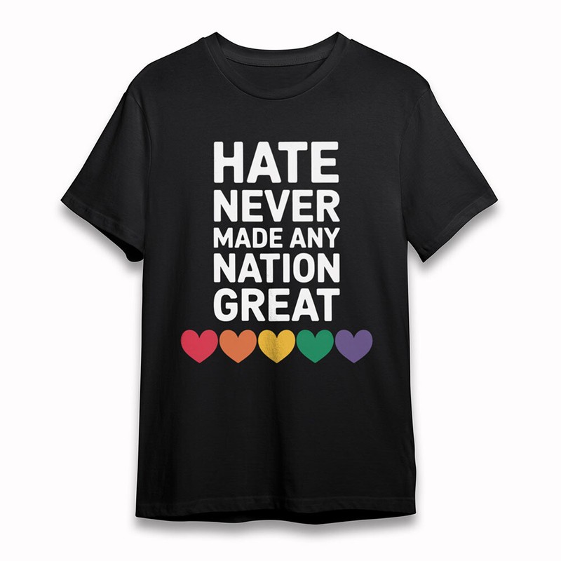 Women's Fashion Soft T-Shirt Anti Hate Message Tee Short Sleeve Cotton Tee Black