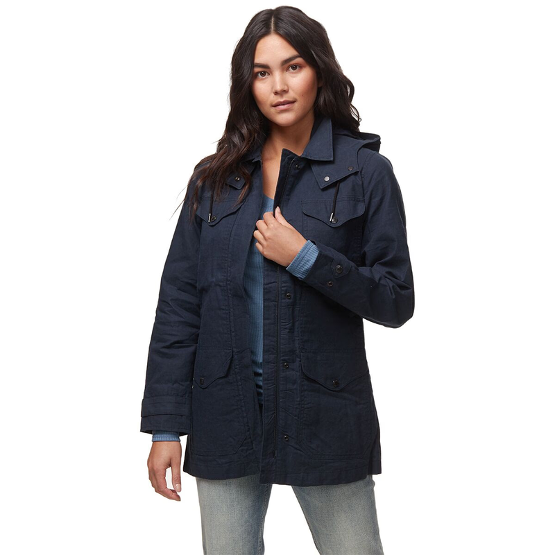 Women's Filson Lightweight Moorcroft Jacket 20076939 Dark Navy Hooded Blue Waxed