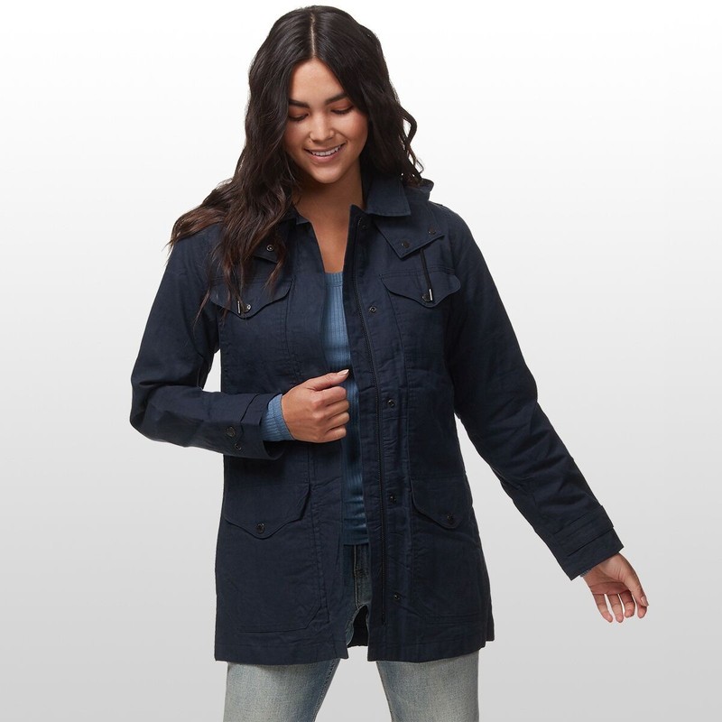 Women's Filson Lightweight Moorcroft Jacket 20076939 Dark Navy Hooded Blue Waxed