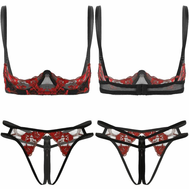 Women's Floral Lace Lingerie Set Bra G-string Thong Babydoll Nightwear Sleepwear