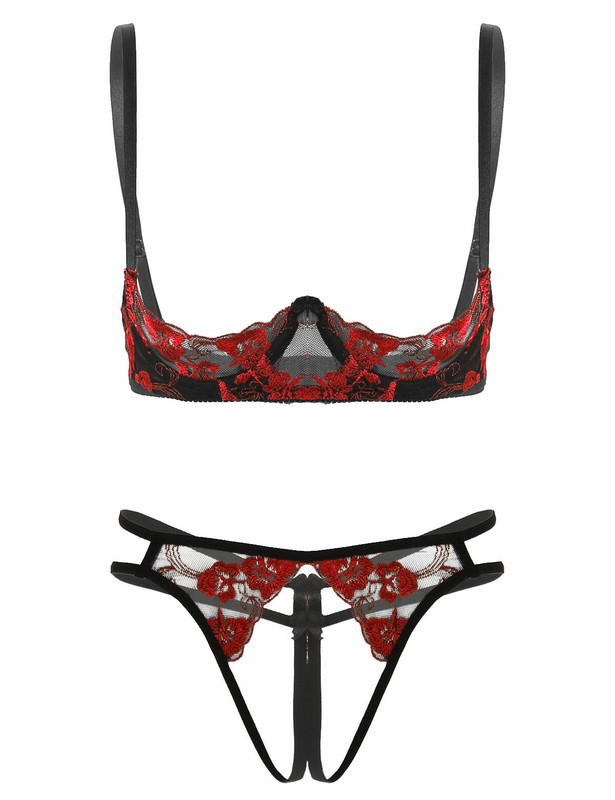 Women's Floral Lace Lingerie Set Bra G-string Thong Babydoll Nightwear Sleepwear