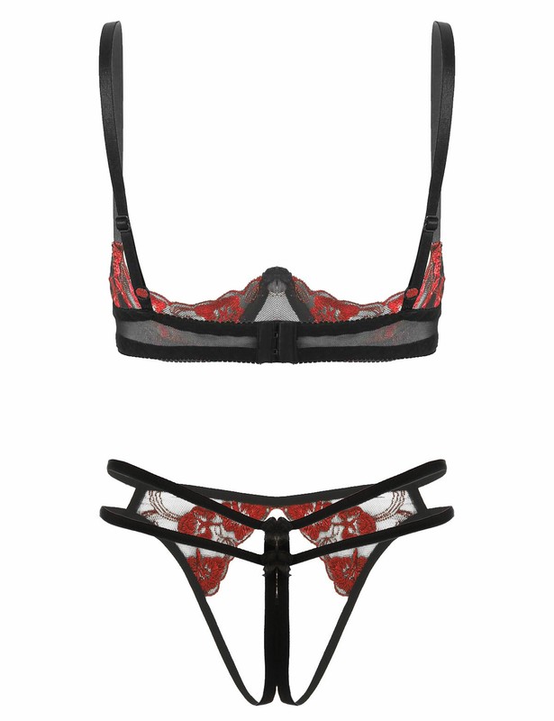 Women's Floral Lace Lingerie Set Bra G-string Thong Babydoll Nightwear Sleepwear