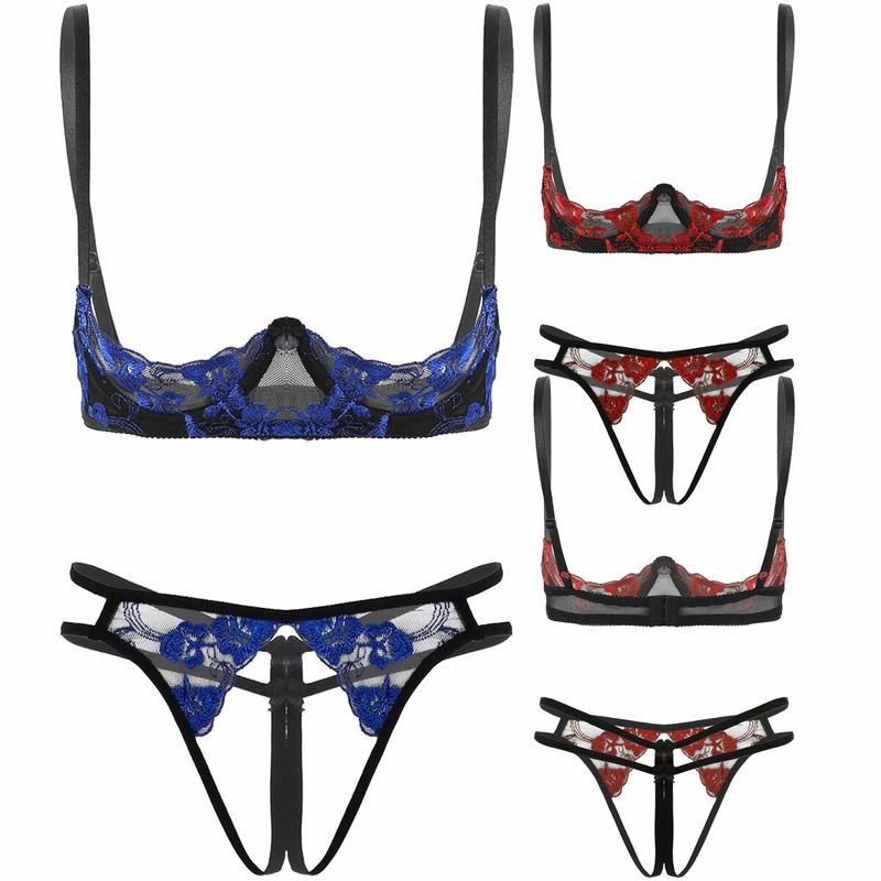 Women's Floral Lace Lingerie Set Bra G-string Thong Babydoll Nightwear Sleepwear