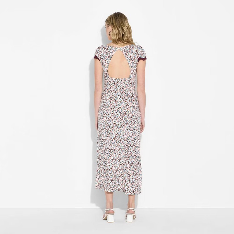 Women's Flutter Cap Sleeve Maxi A-Line Dress - Wild Fable Off-White Floral