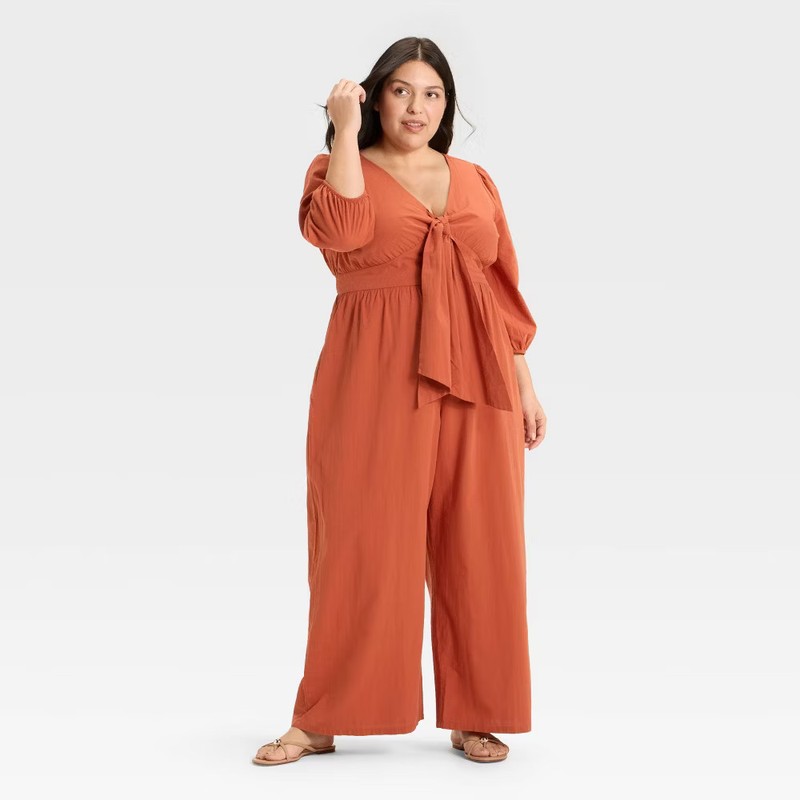 Women's Flutter Elbow Sleeve Tie-Front Jumpsuit - Ava & Viv