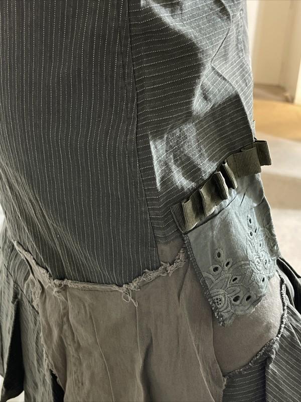 Women’s Forest Green Striped Cotton Casual Asymmetric Button Zipper Size S Skirt