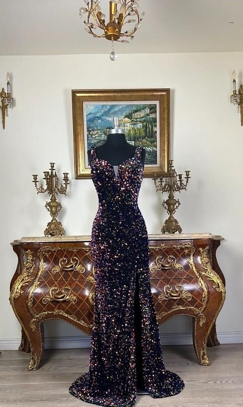 Women's Formal Sparkling Shimmering And Shiny Sequins Long Evening Prom Dress