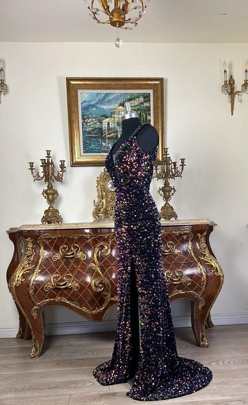 Women's Formal Sparkling Shimmering And Shiny Sequins Long Evening Prom Dress