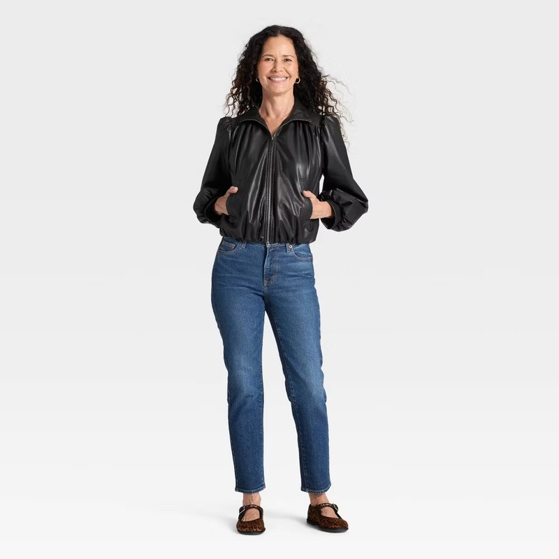 Women's Gathered Bomber Jacket - Universal Thread Black M