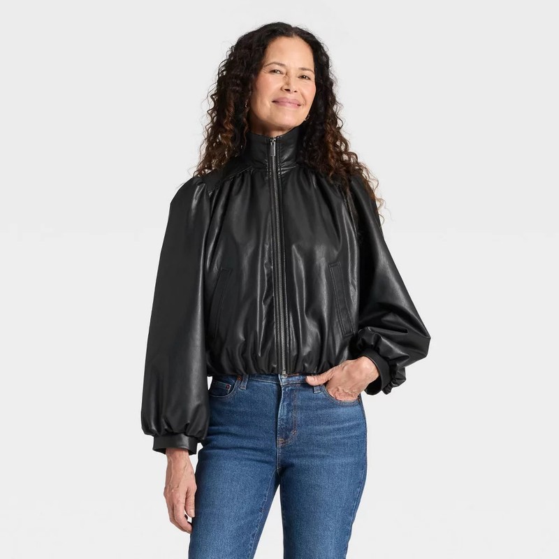 Women's Gathered Bomber Jacket - Universal Thread Black M