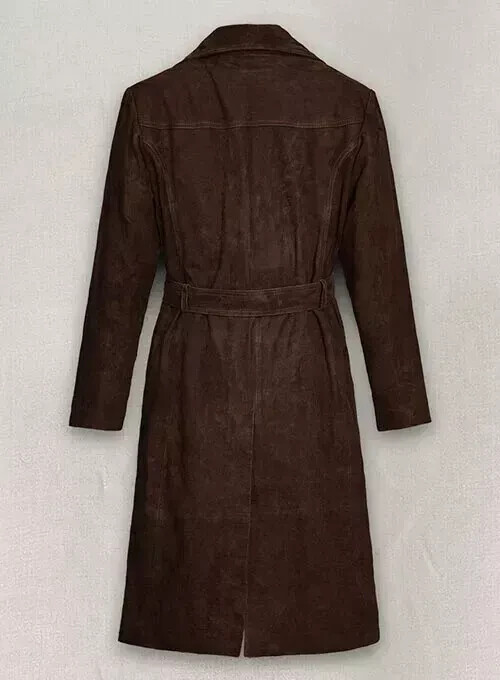 Women's Genuine Brown Suede Leather Trench Coat Pure Soft Slim Fit Causal Coat