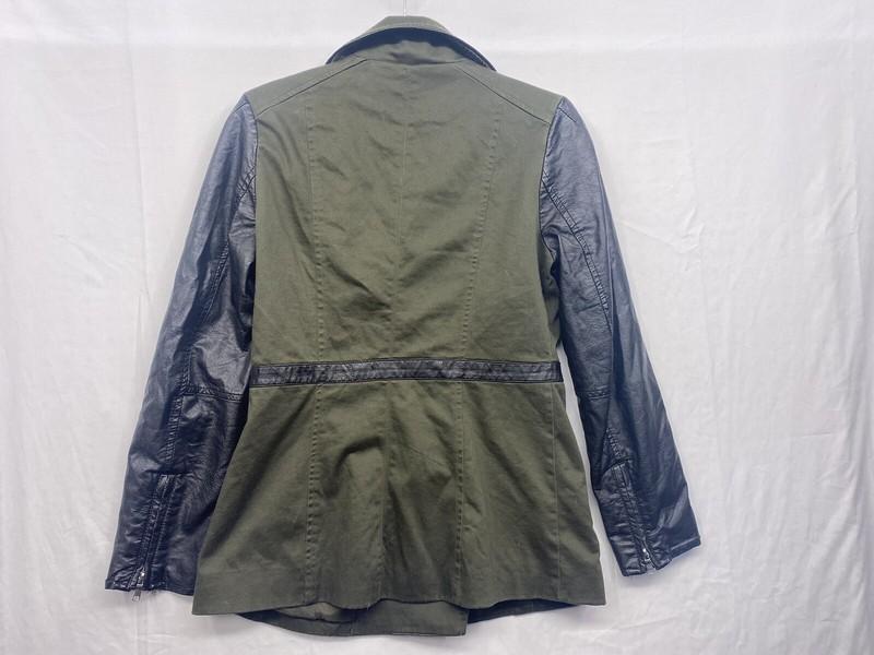 Women’s H&M Faux Leather Sleeve Jacket Size 8 Green And Black
