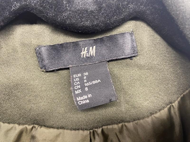 Women’s H&M Faux Leather Sleeve Jacket Size 8 Green And Black