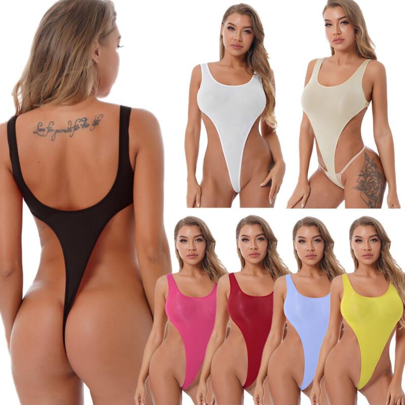 Women's High Cut Thong Bodysuit One Piece Leotard Bikini Swimsuit Lingerie