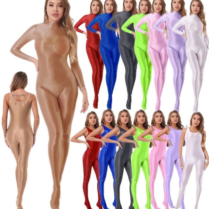 Women's High Elastic Glossy Oily Catsuit Shiny Full Bodysuit Party Costume