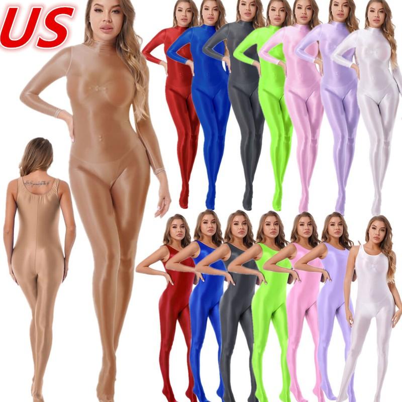 Women's High Elastic Glossy Oily Catsuit Shiny Full Bodysuit Party Costume