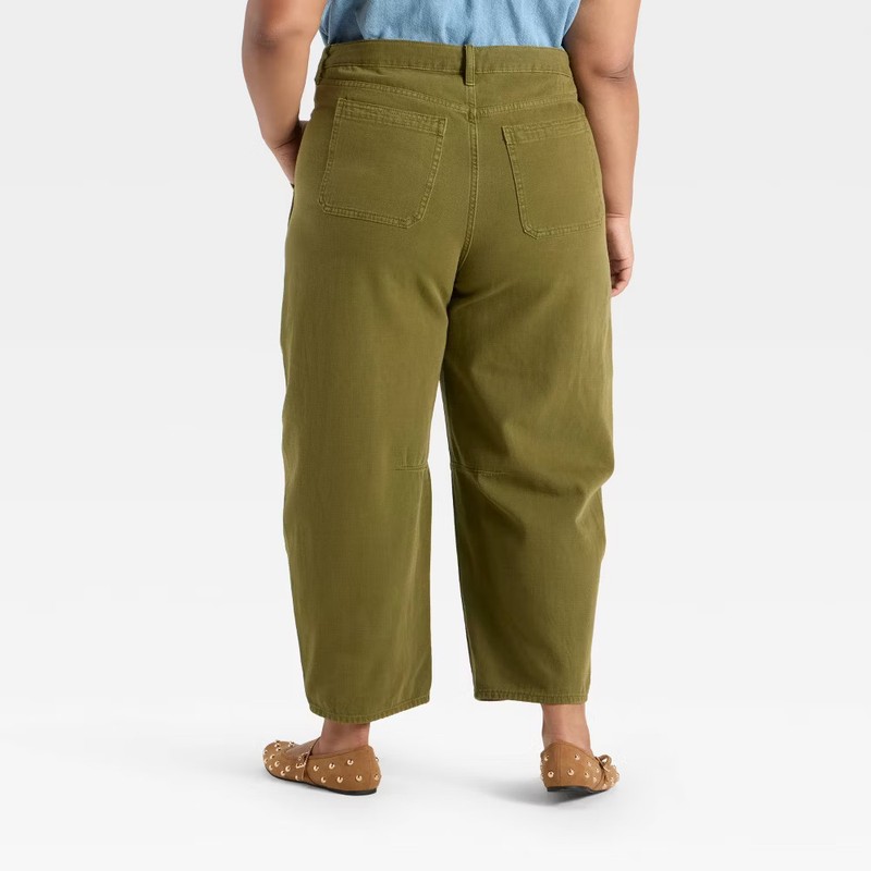 Women's High-Rise Utility Barrel Jeans - Universal Thread Olive Green 6