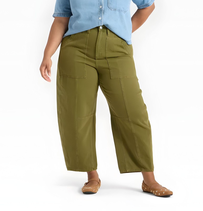 Women's High-Rise Utility Barrel Jeans - Universal Thread Olive Green 6