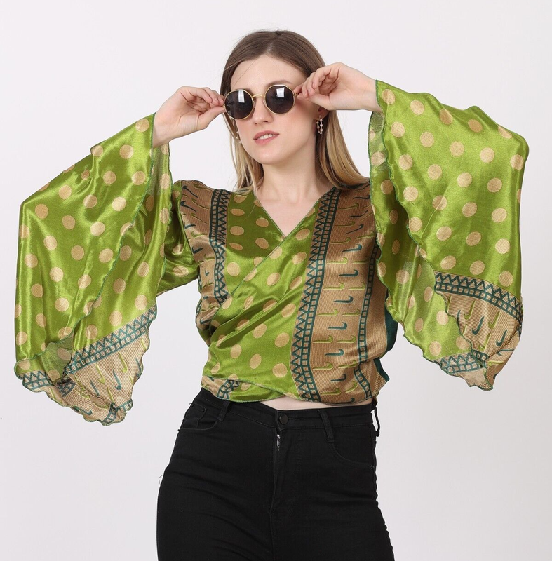 Women's Hippie V Neck Long Bell Sleeve Tie Knot Floral Printed Top Assorted Lot