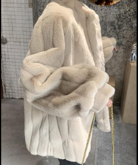 Women's Jacket Rabbit Fur Mid Length Loose Coat Stand Collar Cardigan Occident