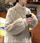 Women's Jacket Rabbit Fur Mid Length Loose Coat Stand Collar Cardigan Occident