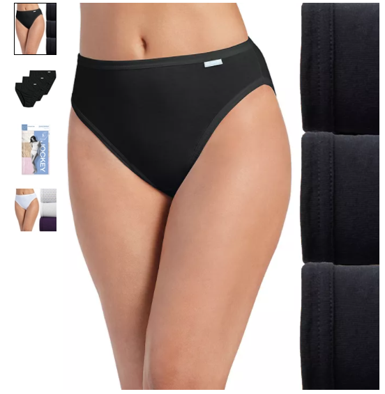 Women's Jockey 3-Pack French Cut (Black Color) 100% Cotton Comfort Underwear