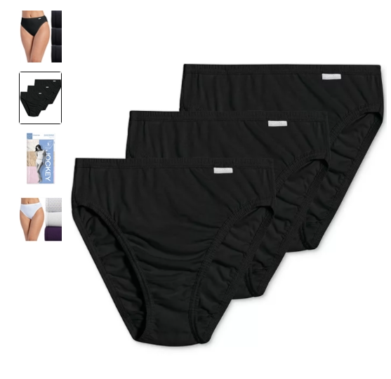 Women's Jockey 3-Pack French Cut (Black Color) 100% Cotton Comfort Underwear