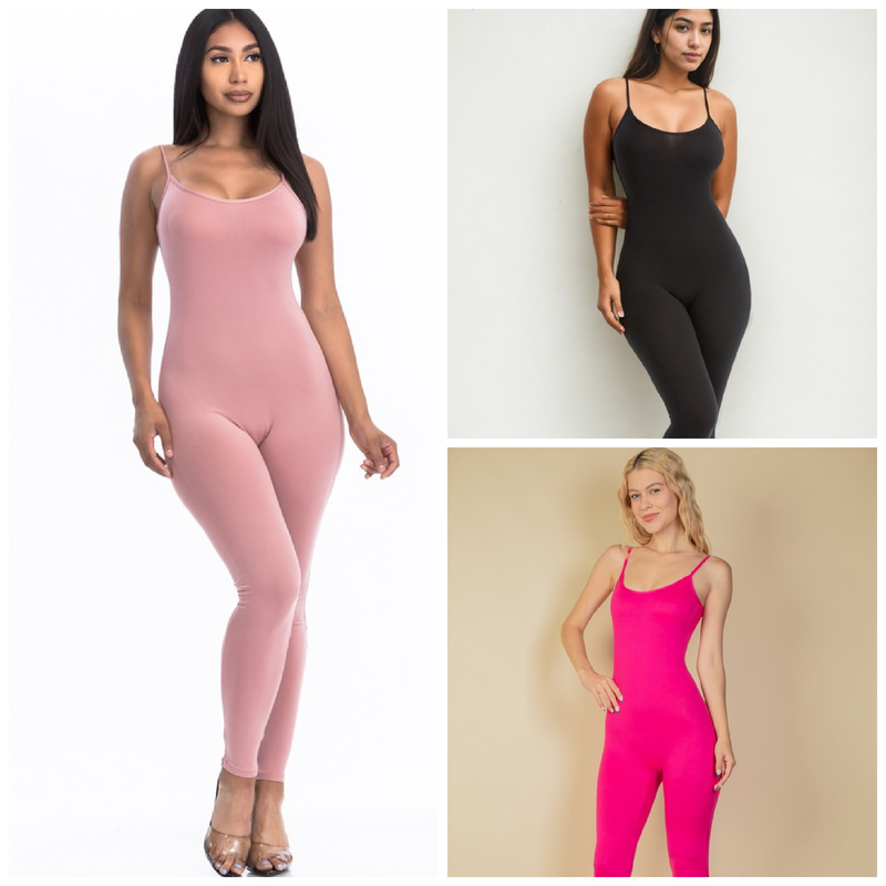 Women's jumpsuit bodycon cami light wt. stretch soft seamless open back sexy