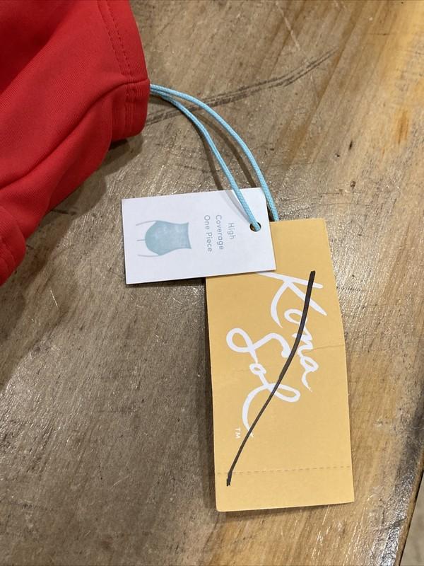 Women’s Kona Sol Red Ruffle High Coverage One Piece Swimsuit Size Large NWT