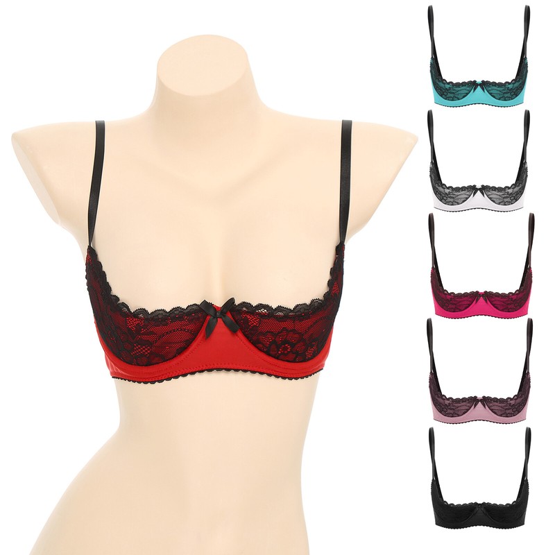 Women's Lace Underwire Half Cup Lace Push Up Balconette Bra Shelf Bras Lingerie