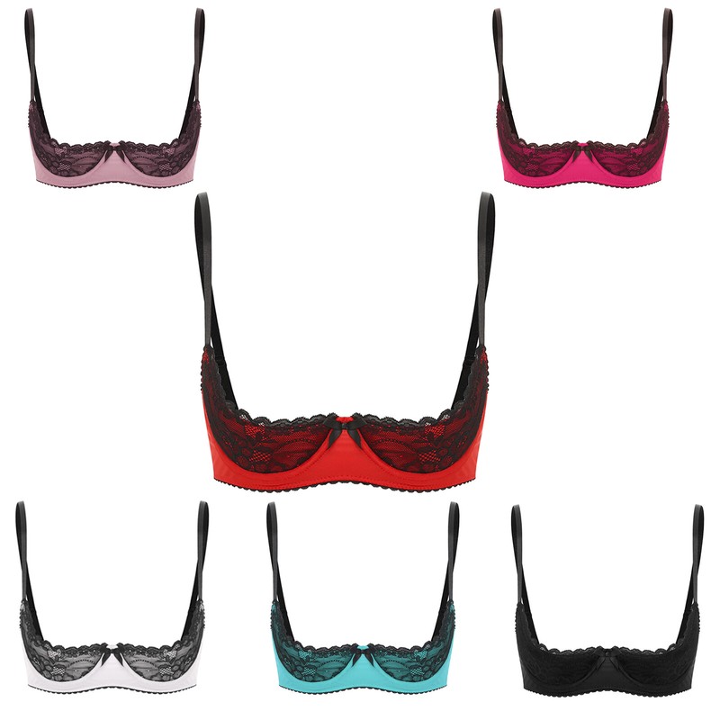 Women's Lace Underwire Half Cup Lace Push Up Balconette Bra Shelf Bras Lingerie