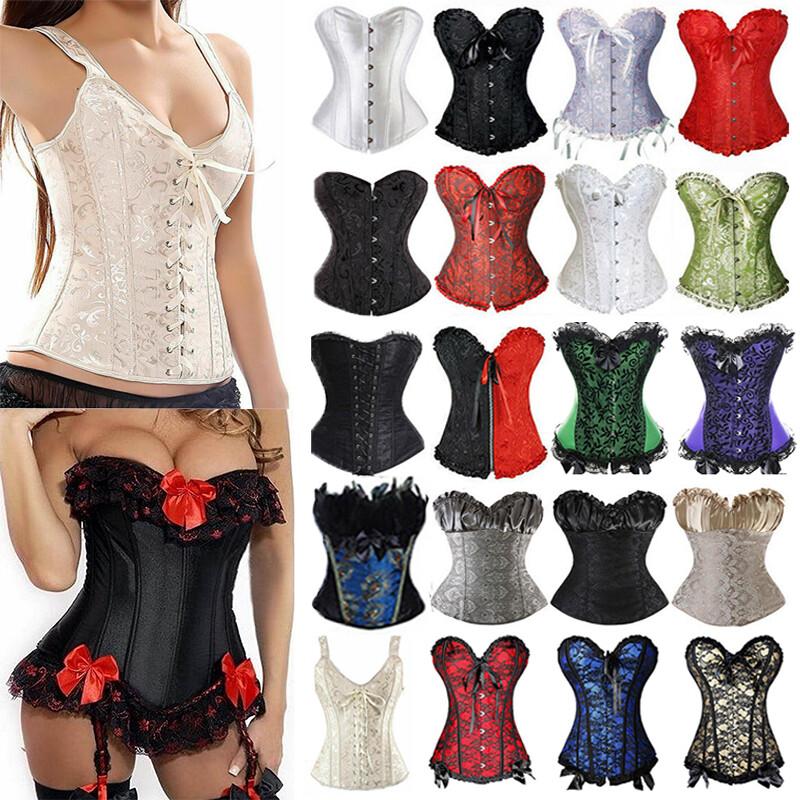 Women's Lace up Polyester Overbust Boned Waist Training Corset Bustier Lingerie