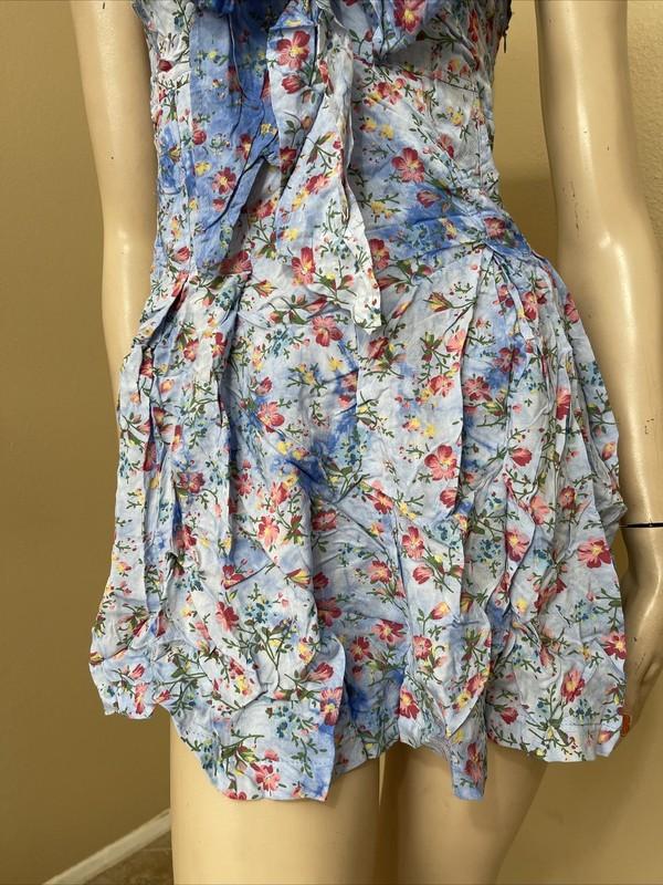 Women’s Light Blue Floral Cotton Casual Opened Lace Pleated Zip Size M Sundress