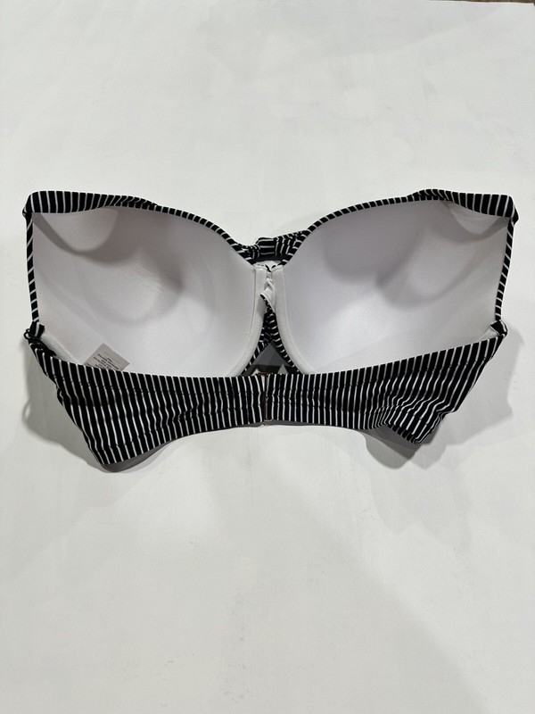 Women's Light Lined Twist-Front Bikini Top Shade & Shore Black/White Strip 40DDD