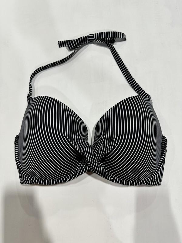 Women's Light Lined Twist-Front Bikini Top Shade & Shore Black/White Strip 40DDD