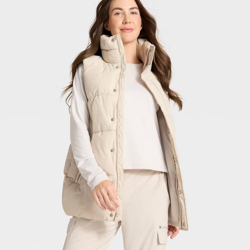 Women's Long Puffer Vest - All In Motion Beige M