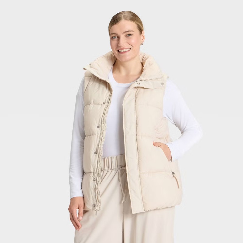 Women's Long Puffer Vest - All In Motion Beige M