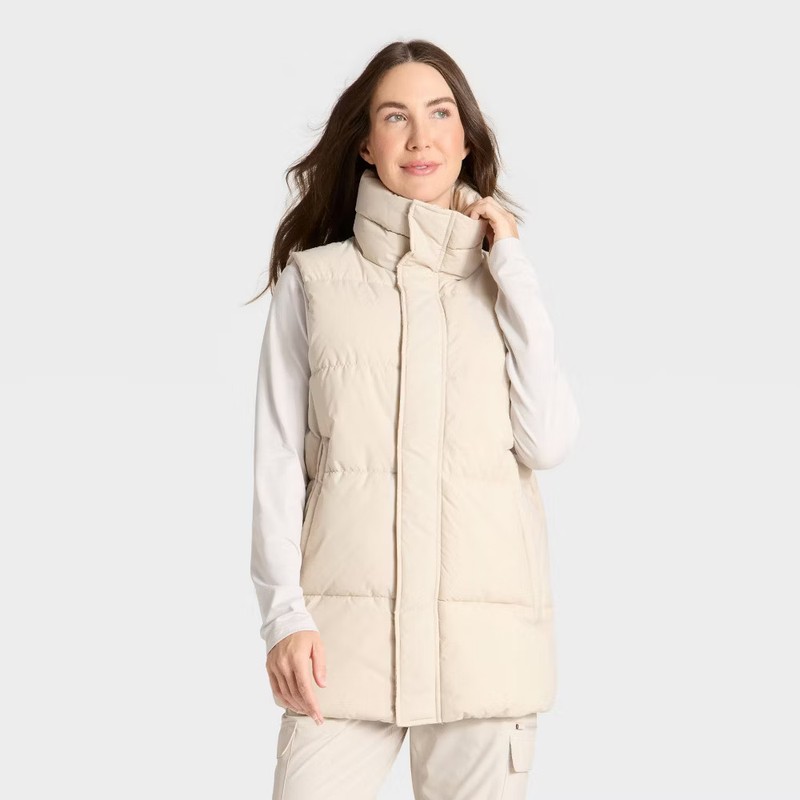 Women's Long Puffer Vest - All In Motion Beige M