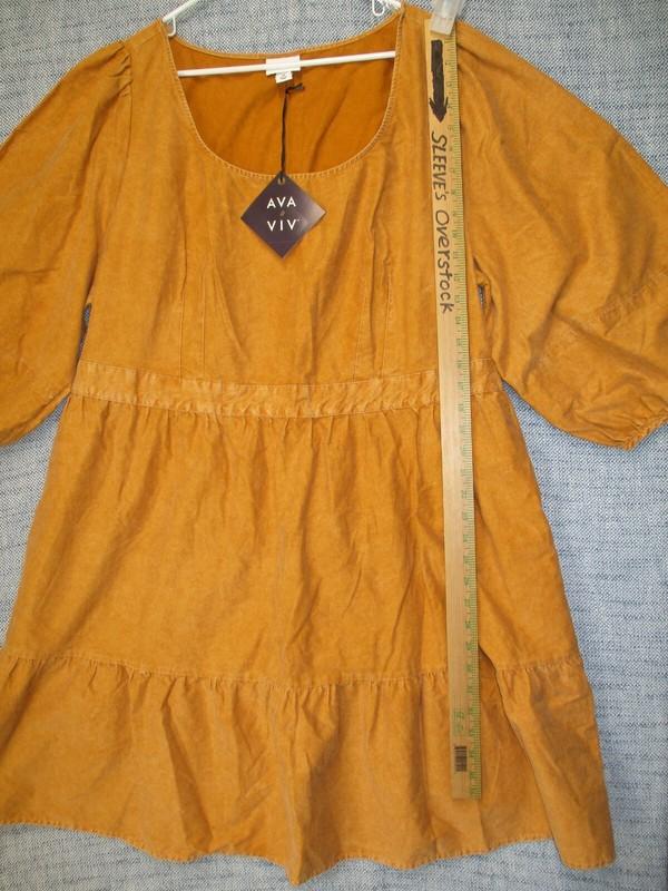 Women's Long Sleeve A Line Dress - Ava & Viv Mustard/Yellow/Copper/Brown Size 3X