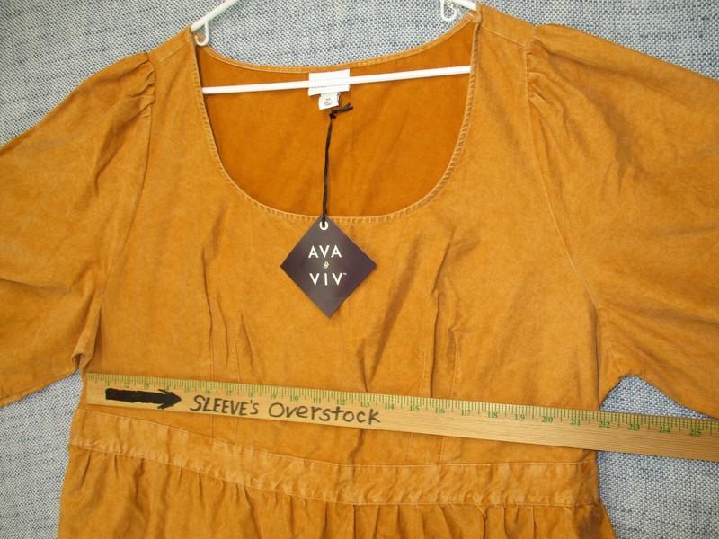 Women's Long Sleeve A Line Dress - Ava & Viv Mustard/Yellow/Copper/Brown Size 3X