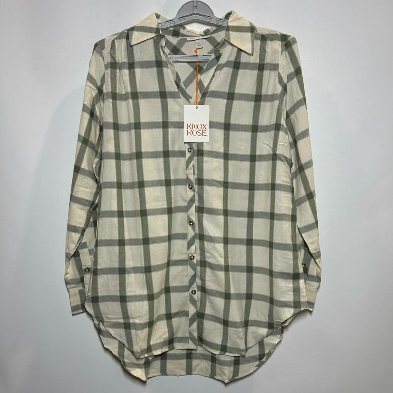 Women's Long Sleeve Button-Down Tunic Shirt - Knox Rose Creme Plaid M