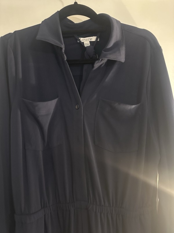 Women's Long Sleeve Button-Up Jumpsuit Chicos 2 Petite